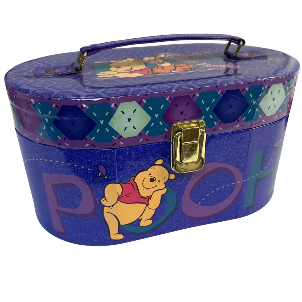 Vintage 90s Disney Winnie the Pooh Makeup Jewelry toy box travel Case Mirror kid